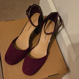 Christian Siriano Burgundy Ankle Strap Heels, Size 9.5 Never Worn